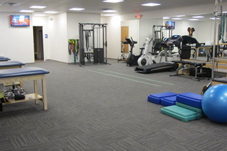 The physical therapy treatment room at Marathon's clinic in Canton, MA.
