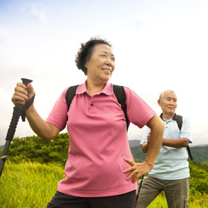 Woman and man hiking